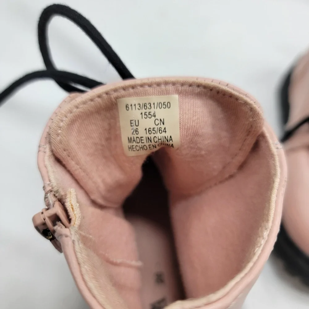 Zara Baby Toddler Combat Boots Pink Blush Matte Leather Zip Size 26 US Size 9.5